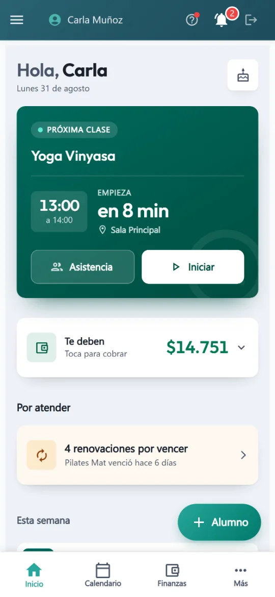Inicio de la profesora en AssistClass: su próxima clase y cuánto le deben